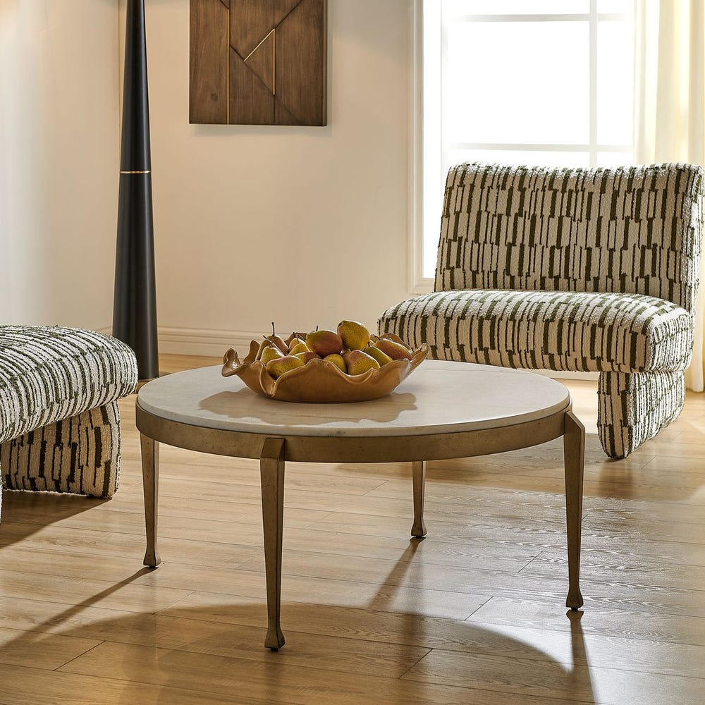 Uttermost Tylan Warm Brass With White Marble Top Coffee Table