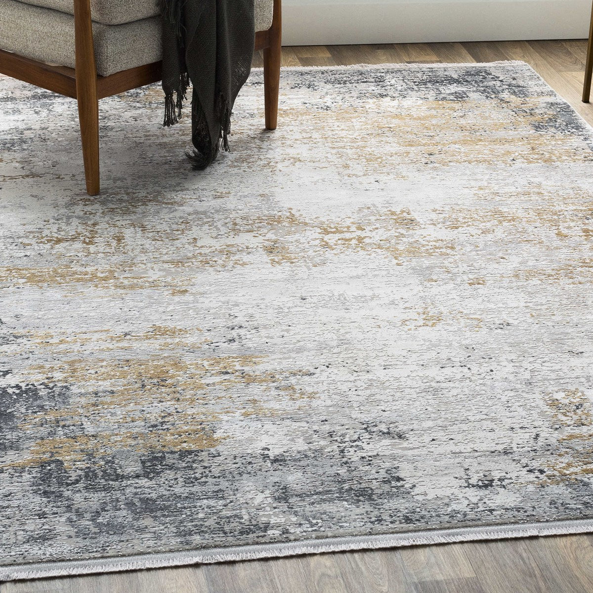 Uttermost Ulen White, Charcoal, Saffron and Light Gray Abstract Rug ~ 9'6" x 13' - Image 4