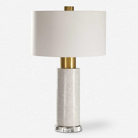 Uttermost Vaeshon Brushed Brass and Crystal Concrete Table Lamp With White Linen Shade - Image 2