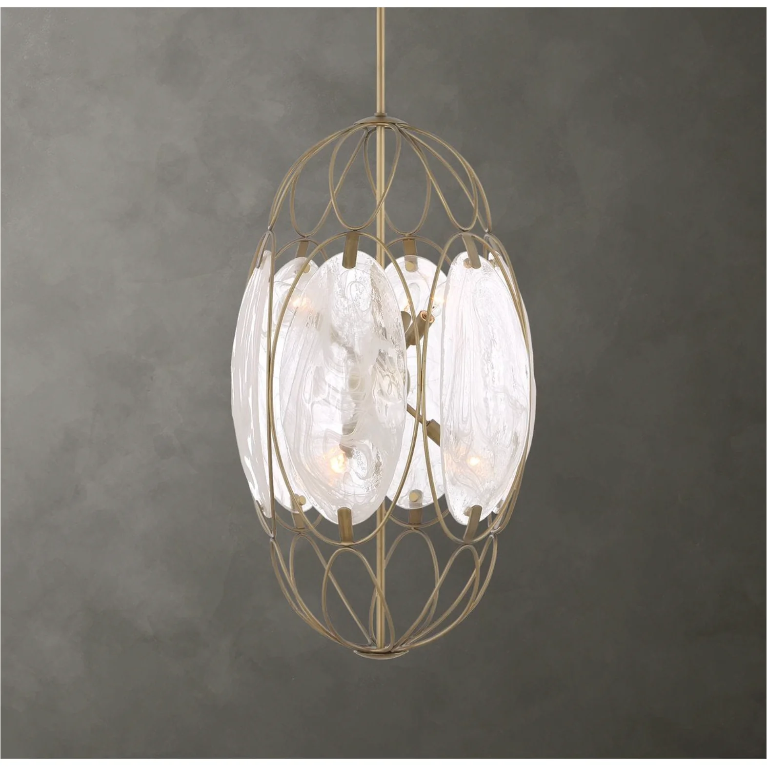 Uttermost Valencia Soft Gold With Swirled White Glass Pendant ~ 6 Lt