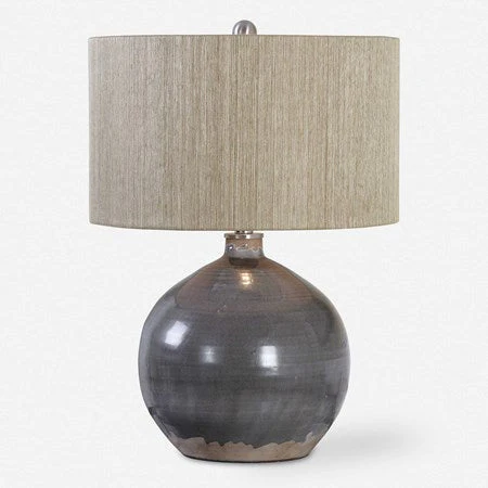 Uttermost Vardenis Charcoal Gray Ceramic Table Lamp With Woven Rattan Shade - Image 2