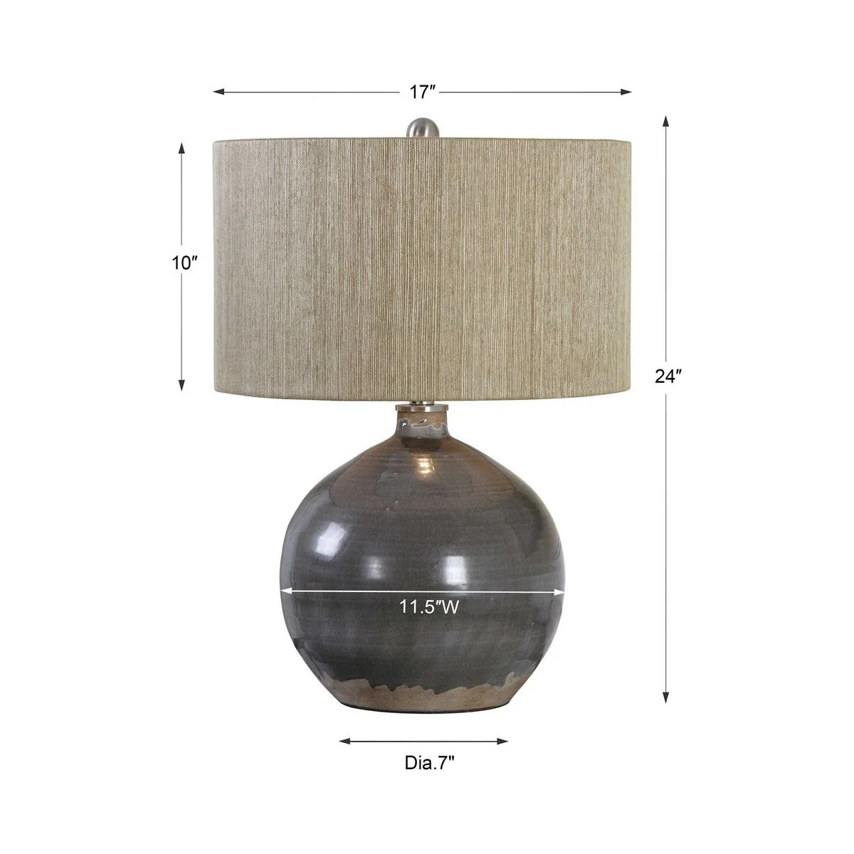 Uttermost Vardenis Charcoal Gray Ceramic Table Lamp With Woven Rattan Shade - Image 3