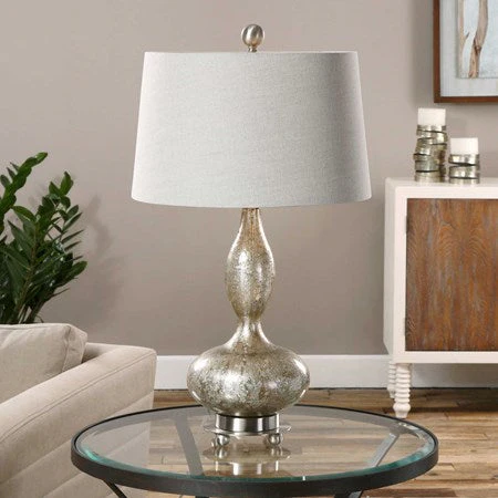 Uttermost Vercana Set of 2 Smoked Mercury Glass Table Lamps With Beige Linen Shades