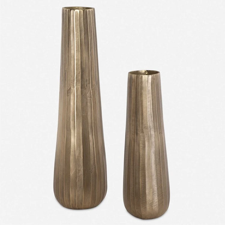 Uttermost Vertiforge Antique Gold Textured Set of 2 Vases