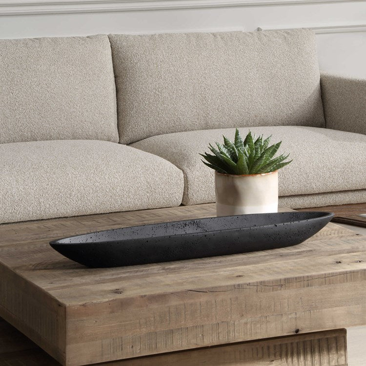 Uttermost Vessel Cast Black Stone Canoe Shaped Bowl