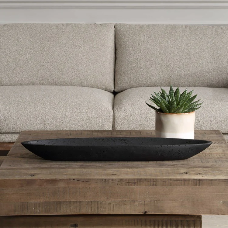 Uttermost Vessel Cast Black Stone Canoe Shaped Bowl - Image 5
