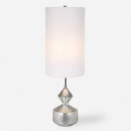 Uttermost Vial Silver Leaf and Polished Nickel Buffet Lamp With White Linen Shade - Image 2