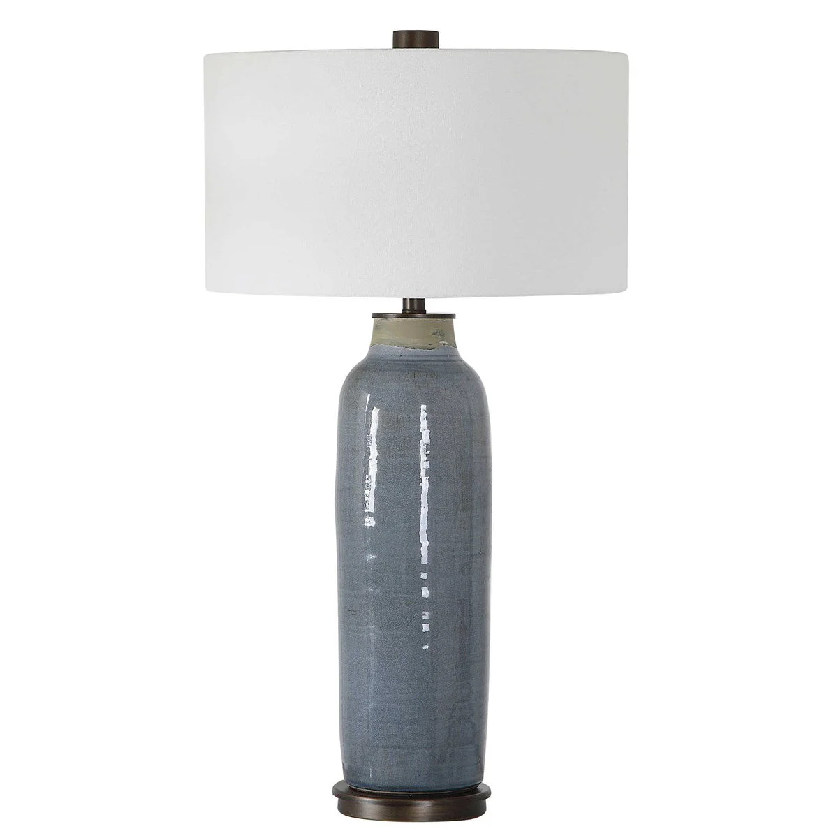 Uttermost Vicente Slate Blue Glazed Ceramic Table Lamp With White Linen Shade - Image 5