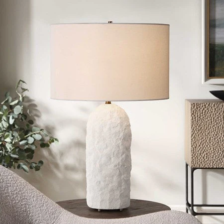 Uttermost Vieste White Sandstone Table Lamp With Linen Shade - Image 3