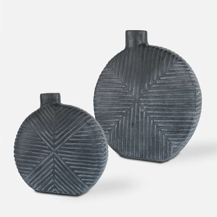 Uttermost Viewpoint Aged Black Contemporary Set of 2 Vases - Image 2