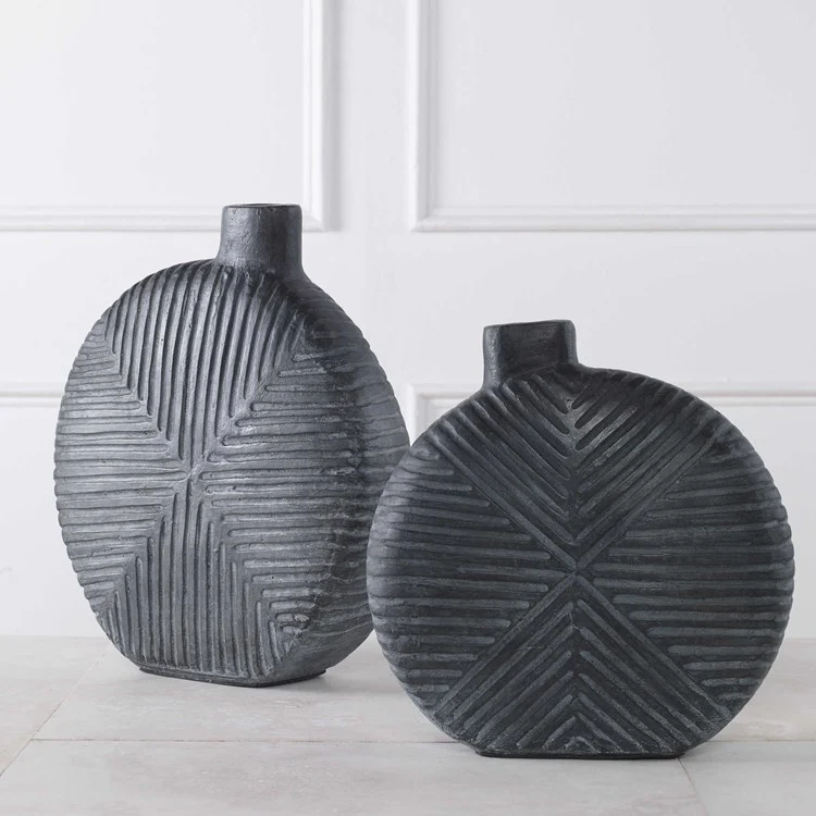 Uttermost Viewpoint Aged Black Contemporary Set of 2 Vases - Image 3