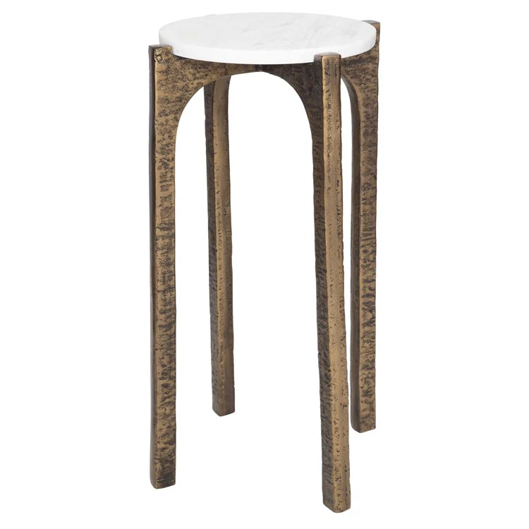 Uttermost Vivi Natural Marble Top With Antique Brass Base Drink Table - Image 3