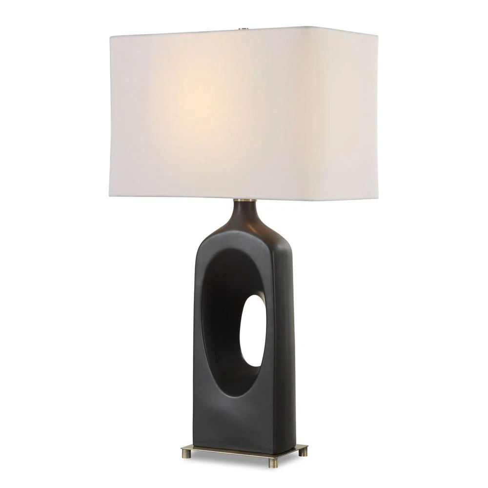 Uttermost Void Matte Black Glazed Table Lamp With Crisp White Linen Shade - Image 4