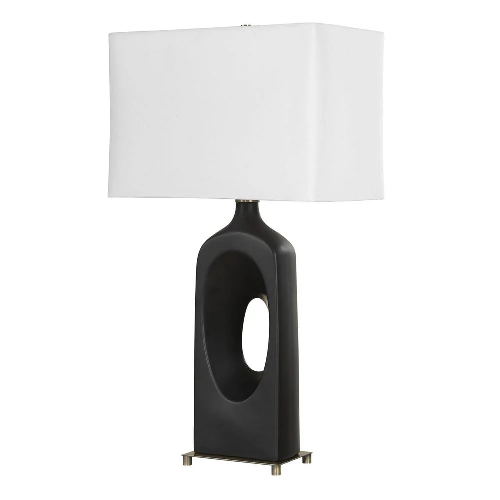 Uttermost Void Matte Black Glazed Table Lamp With Crisp White Linen Shade - Image 5