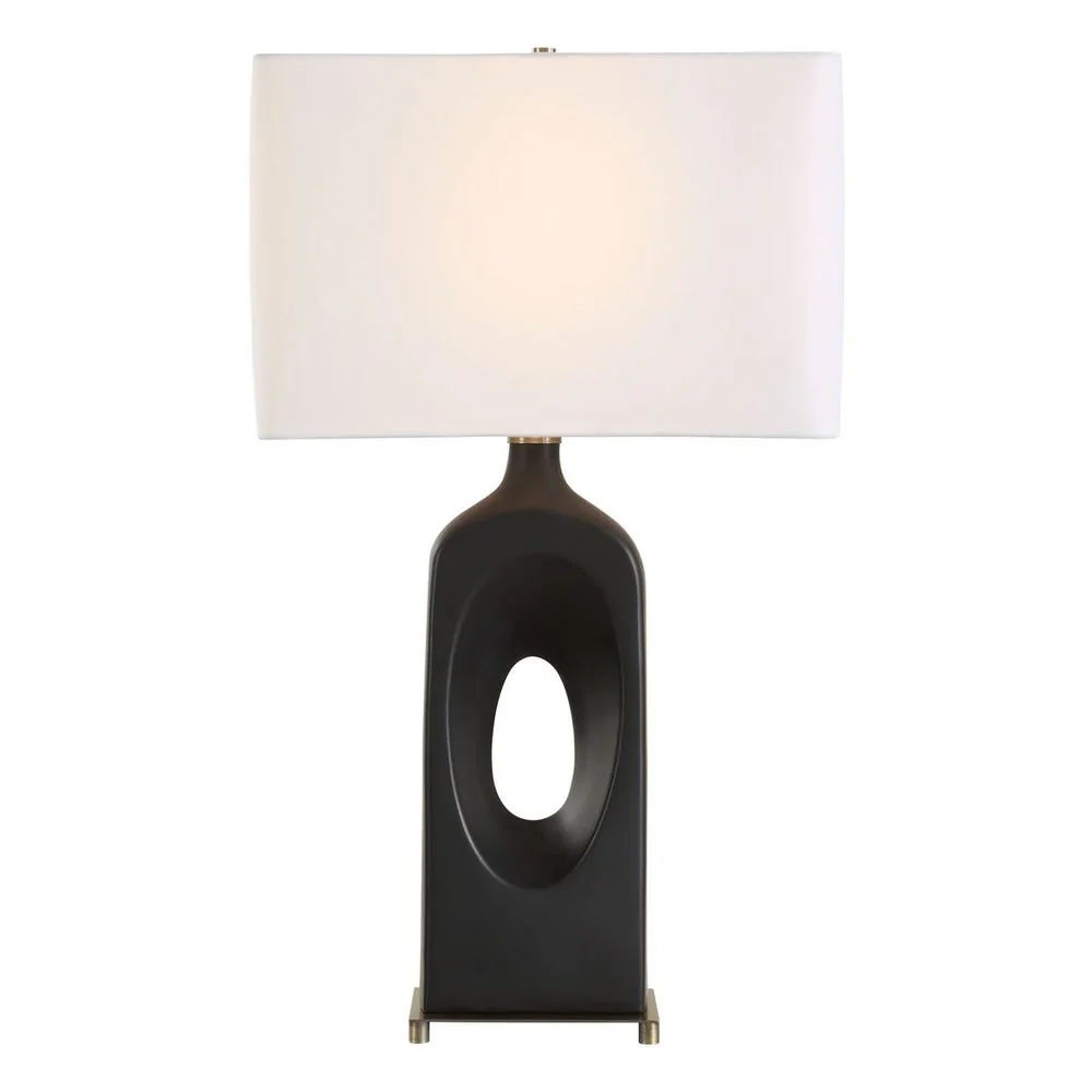 Uttermost Void Matte Black Glazed Table Lamp With Crisp White Linen Shade - Image 6