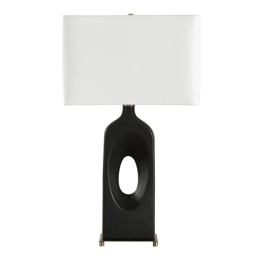 Uttermost Void Matte Black Glazed Table Lamp With Crisp White Linen Shade - Image 7