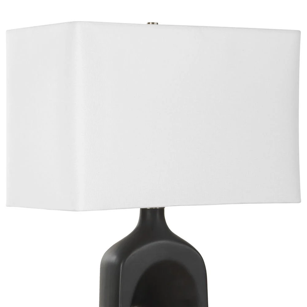 Uttermost Void Matte Black Glazed Table Lamp With Crisp White Linen Shade - Image 8