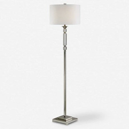 Uttermost Volusia Polished Nickel and Crystal Floor Lamp With White Linen Shade - Image 2