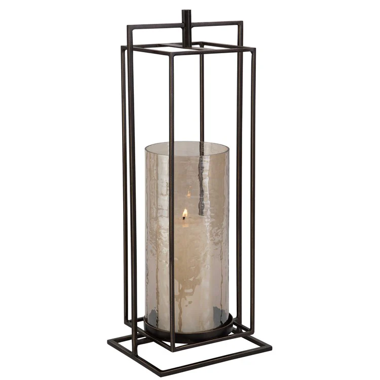 Uttermost Wenman Bronze Iron and Textured Glass Lantern Candleholder ~ Candle Included - Image 3