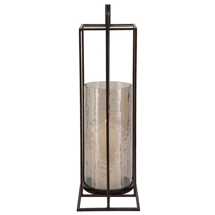 Uttermost Wenman Bronze Iron and Textured Glass Lantern Candleholder ~ Candle Included - Image 4