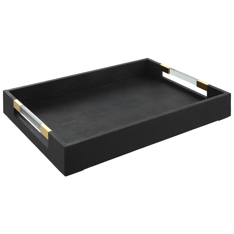 Uttermost Wessex Black Faux Shagreen Tray with Acrylic and Brass Handles - Image 4