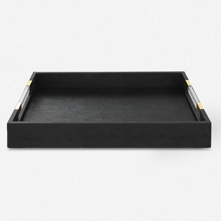 Uttermost Wessex Black Faux Shagreen Tray with Acrylic and Brass Handles - Image 5