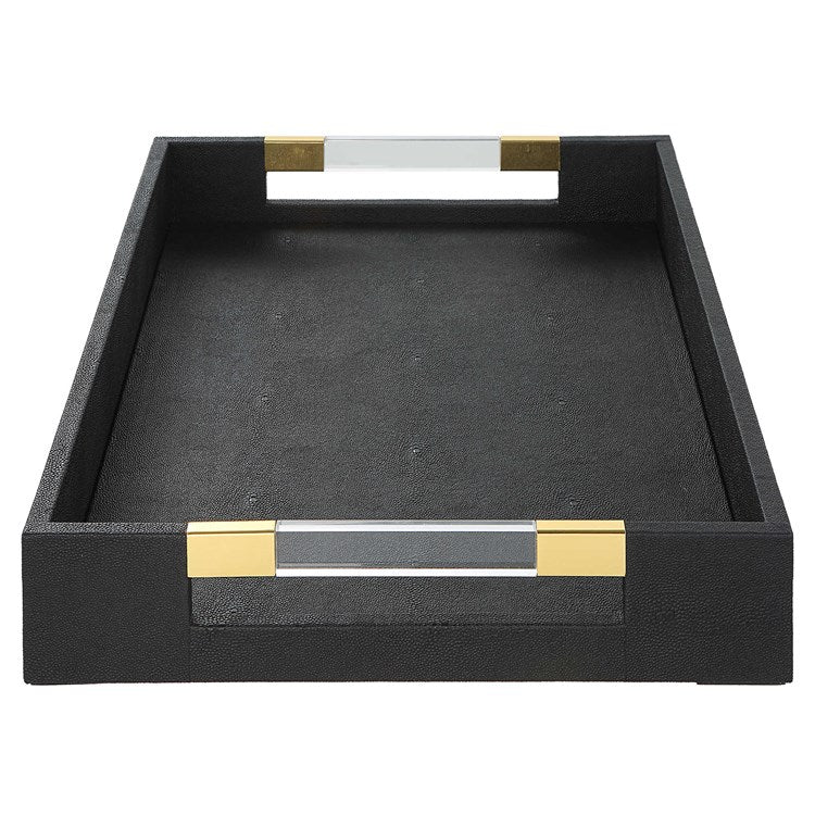 Uttermost Wessex Black Faux Shagreen Tray with Acrylic and Brass Handles - Image 6