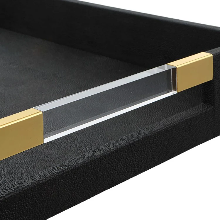 Uttermost Wessex Black Faux Shagreen Tray with Acrylic and Brass Handles - Image 7