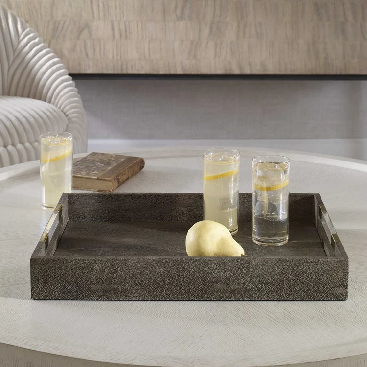 Uttermost Wessex Gray Faux Shagreen Tray with Acrylic and Brass Handles - Image 4