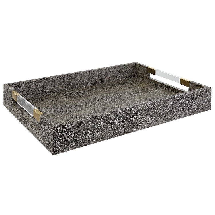 Uttermost Wessex Gray Faux Shagreen Tray with Acrylic and Brass Handles - Image 5