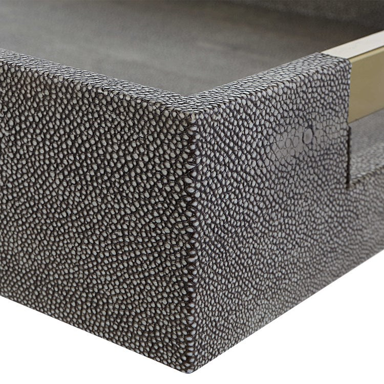 Uttermost Wessex Gray Faux Shagreen Tray with Acrylic and Brass Handles - Image 7