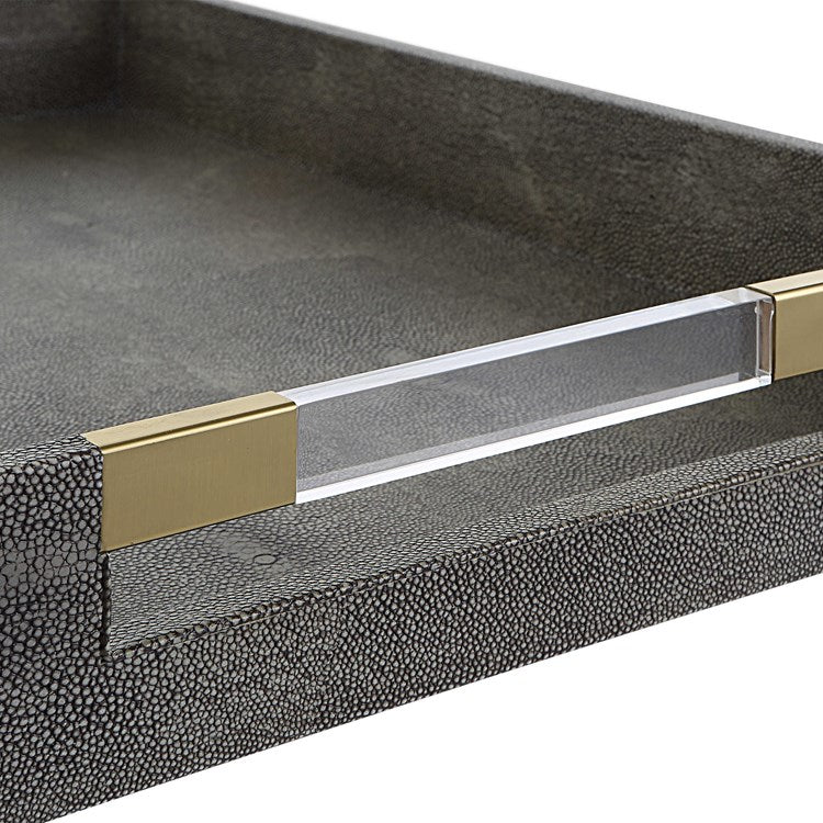 Uttermost Wessex Gray Faux Shagreen Tray with Acrylic and Brass Handles - Image 8