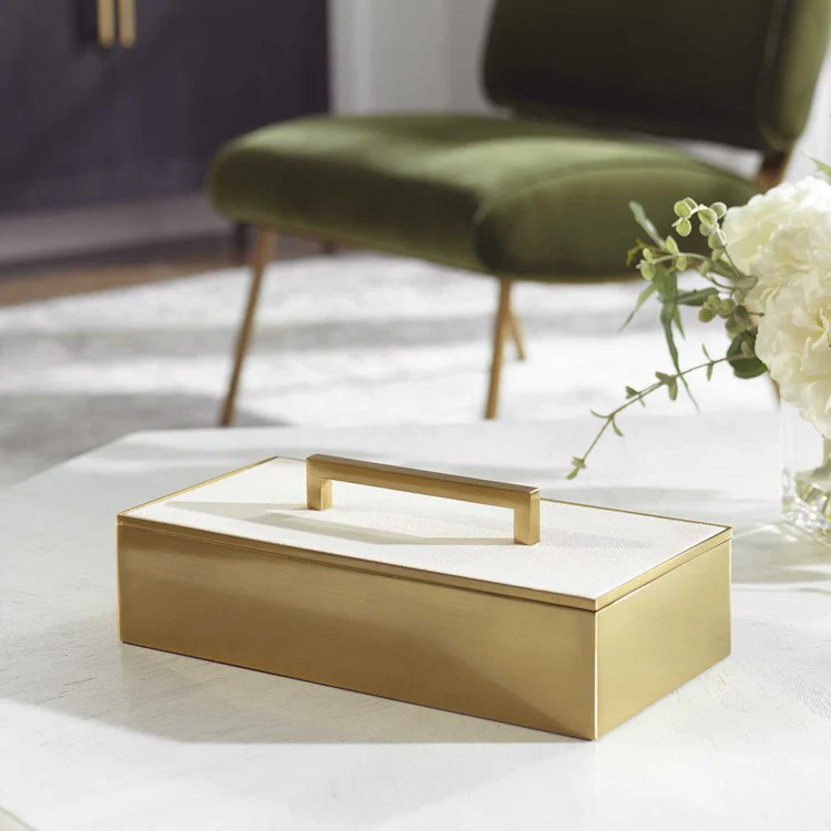 Uttermost Wessex Brass and White Faux Shagreen Modern Decorative Box