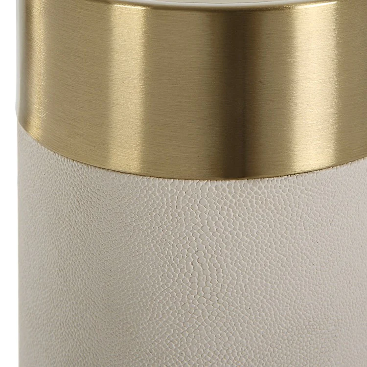 Uttermost Wessex White Faux Shagreen and Antiqued Brushed Brass Set of 2 Candle Holders ~ Candles Included - Image 4