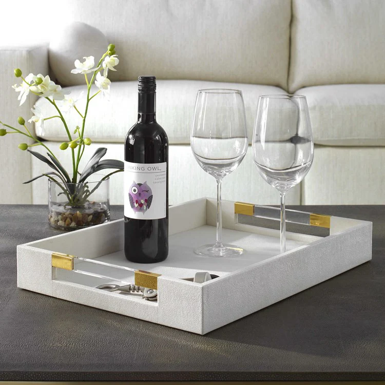 Uttermost Wessex White Faux Shagreen Tray with Acrylic and Brass Handles
