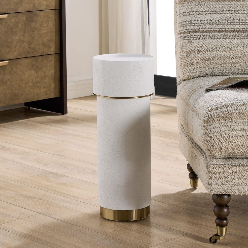 Uttermost Wessex White Faux Shagreen Drink Table with Brushed Brass Accents - Image 2