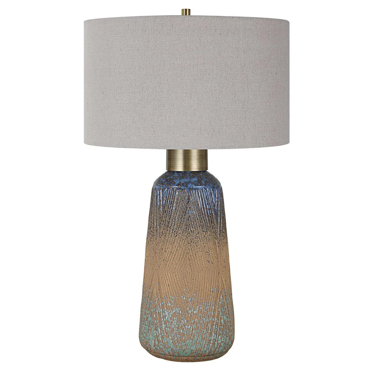 Uttermost Western Sky Golden Rust, Indigo and Blue-Green Ceramic Table Lamp With Gray Linen Shade - Image 4