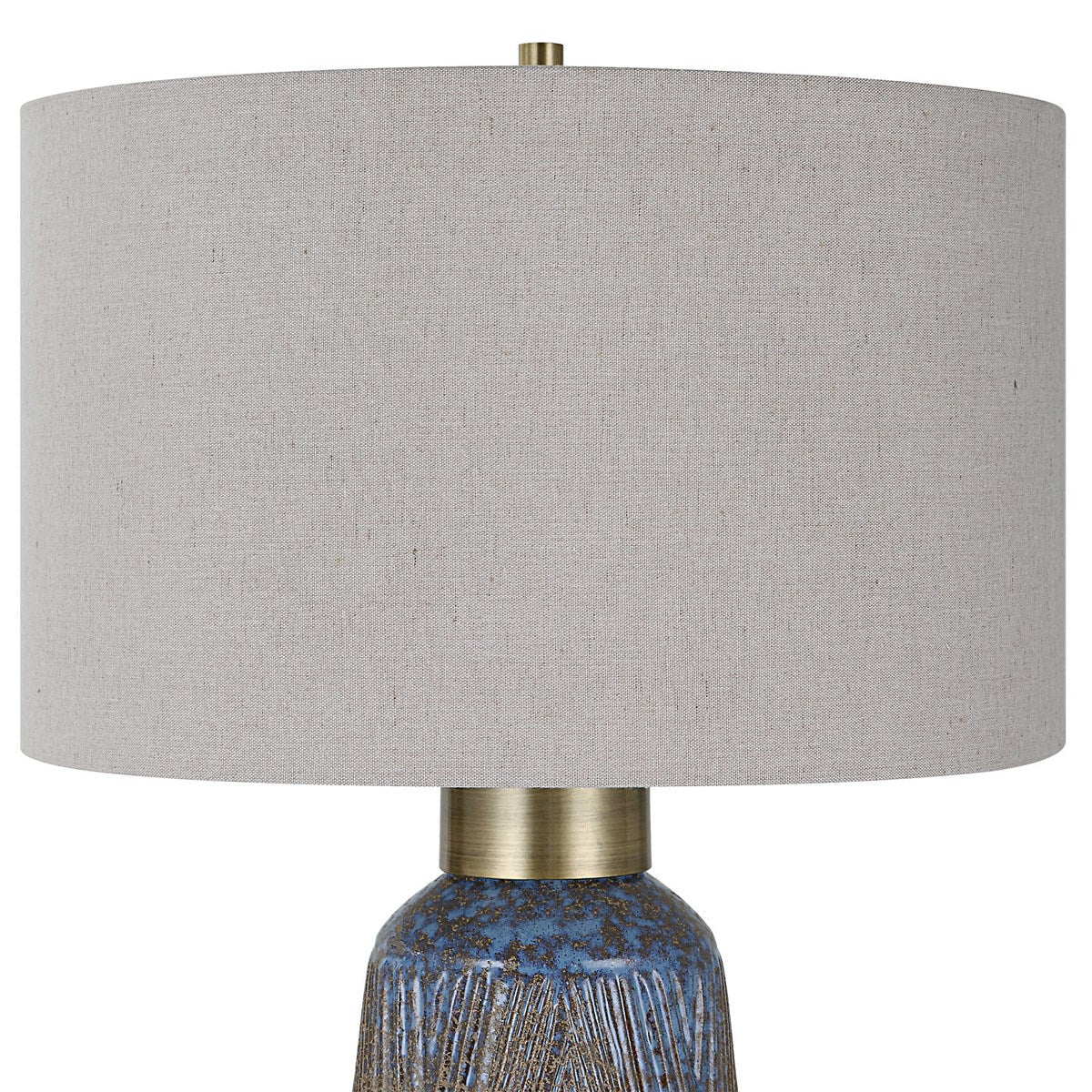 Uttermost Western Sky Golden Rust, Indigo and Blue-Green Ceramic Table Lamp With Gray Linen Shade - Image 5