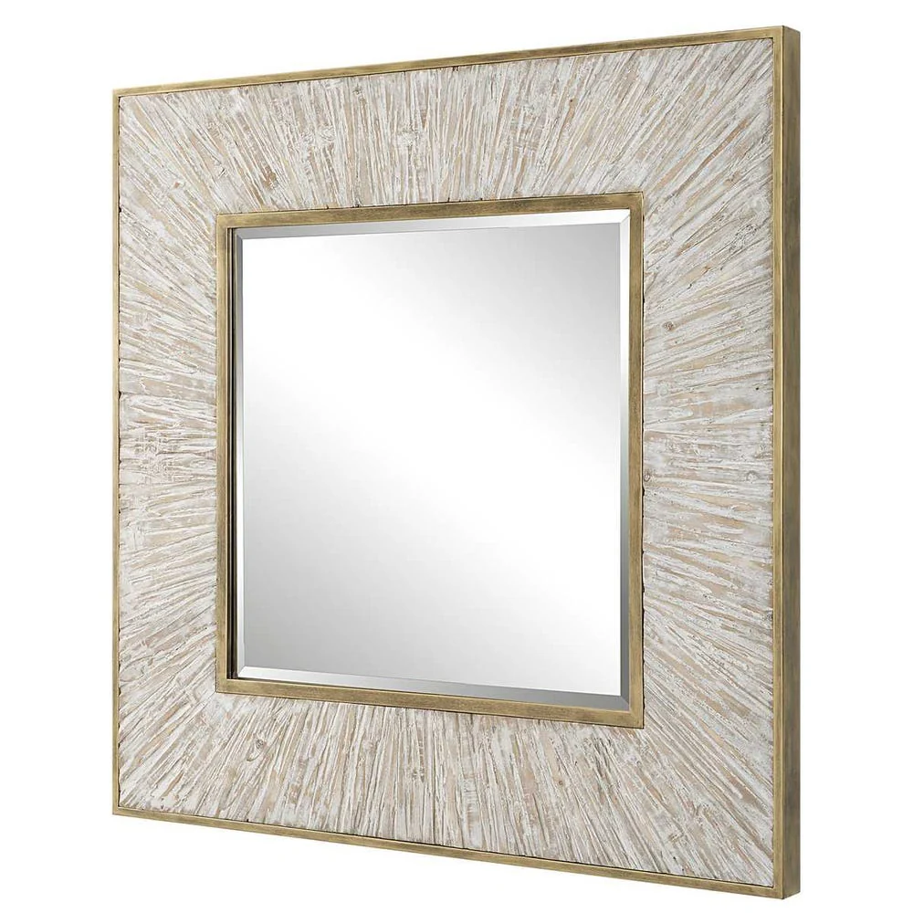 Uttermost Wharton Aged Gold With Whitewashed Wood Square Mirror - Image 4