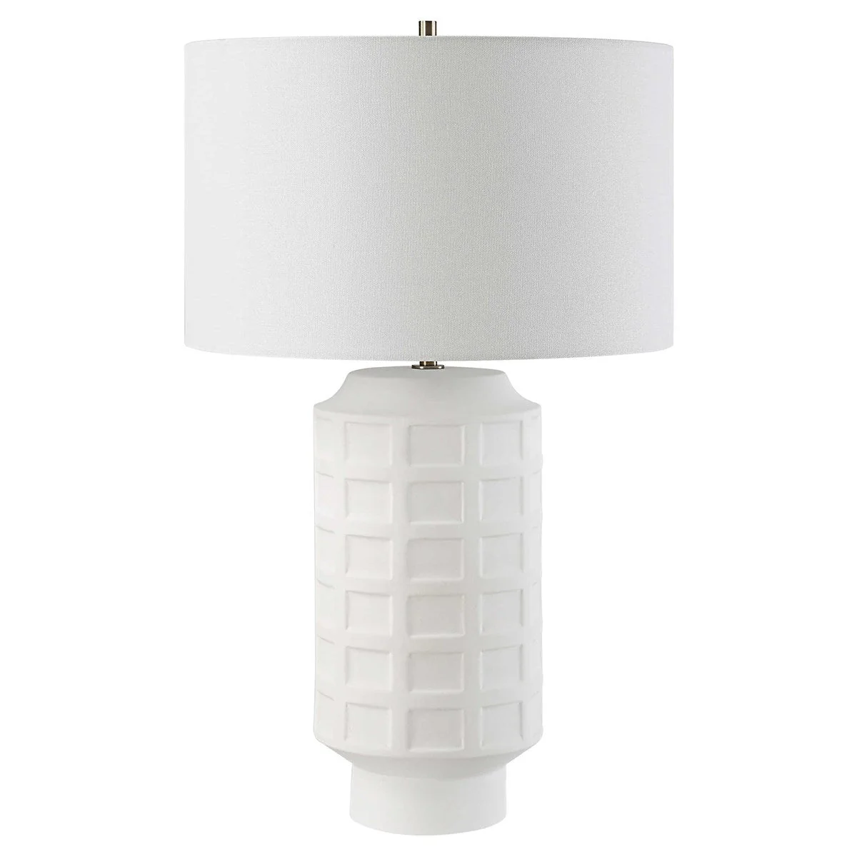 Uttermost Window Pane Chalk White Glaze Ceramic Table Lamp With Linen Shade - Image 4