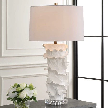 Uttermost Wisp White Glazed Textured Ceramic Table Lamp With White Linen Shade