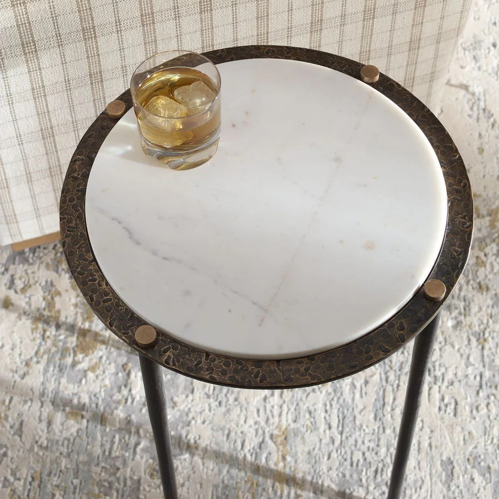Uttermost Wren White Marble Slab With Cast Iron Base Accent Table - Image 3