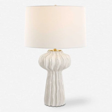 Uttermost Wrenley Off-White Glazed Porcelain Table Lamp With White Linen Shade - Image 2