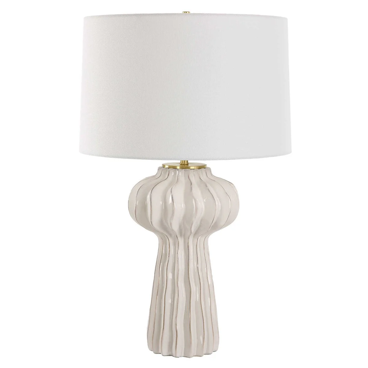 Uttermost Wrenley Off-White Glazed Porcelain Table Lamp With White Linen Shade - Image 4
