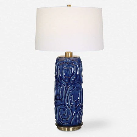 Uttermost Zade Blue Glazed Ceramic Table Lamp With White Linen Shade - Image 2