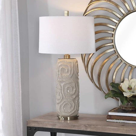 Uttermost Zade Warm Gray Glazed Ceramic Table Lamp With White Linen Shade