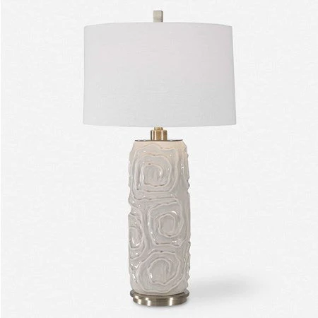 Uttermost Zade Warm Gray Glazed Ceramic Table Lamp With White Linen Shade - Image 2