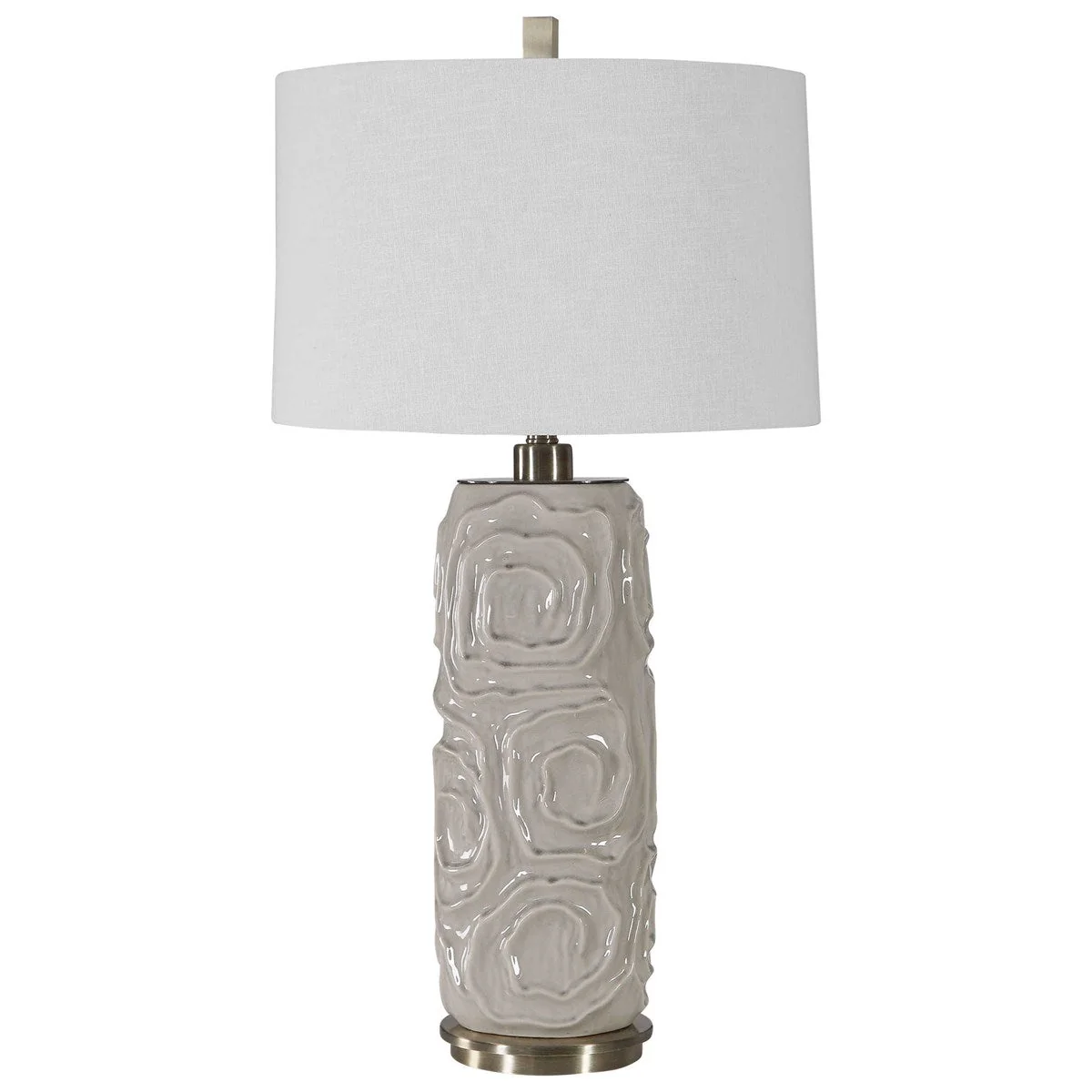 Uttermost Zade Warm Gray Glazed Ceramic Table Lamp With White Linen Shade - Image 4