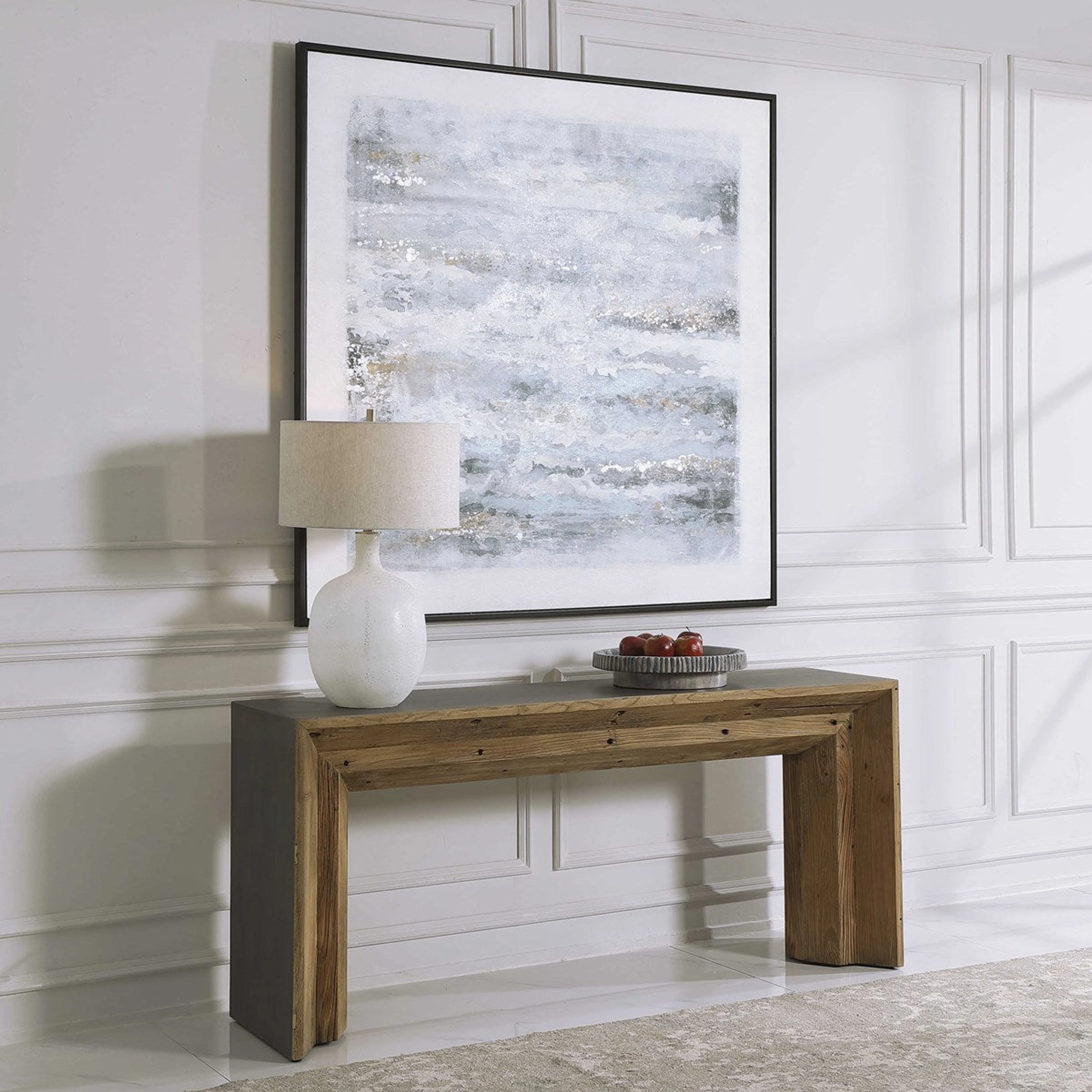 Uttermost Vail Reclaimed Wood With Gray Concrete Rustic Modern Console Table - Image 2