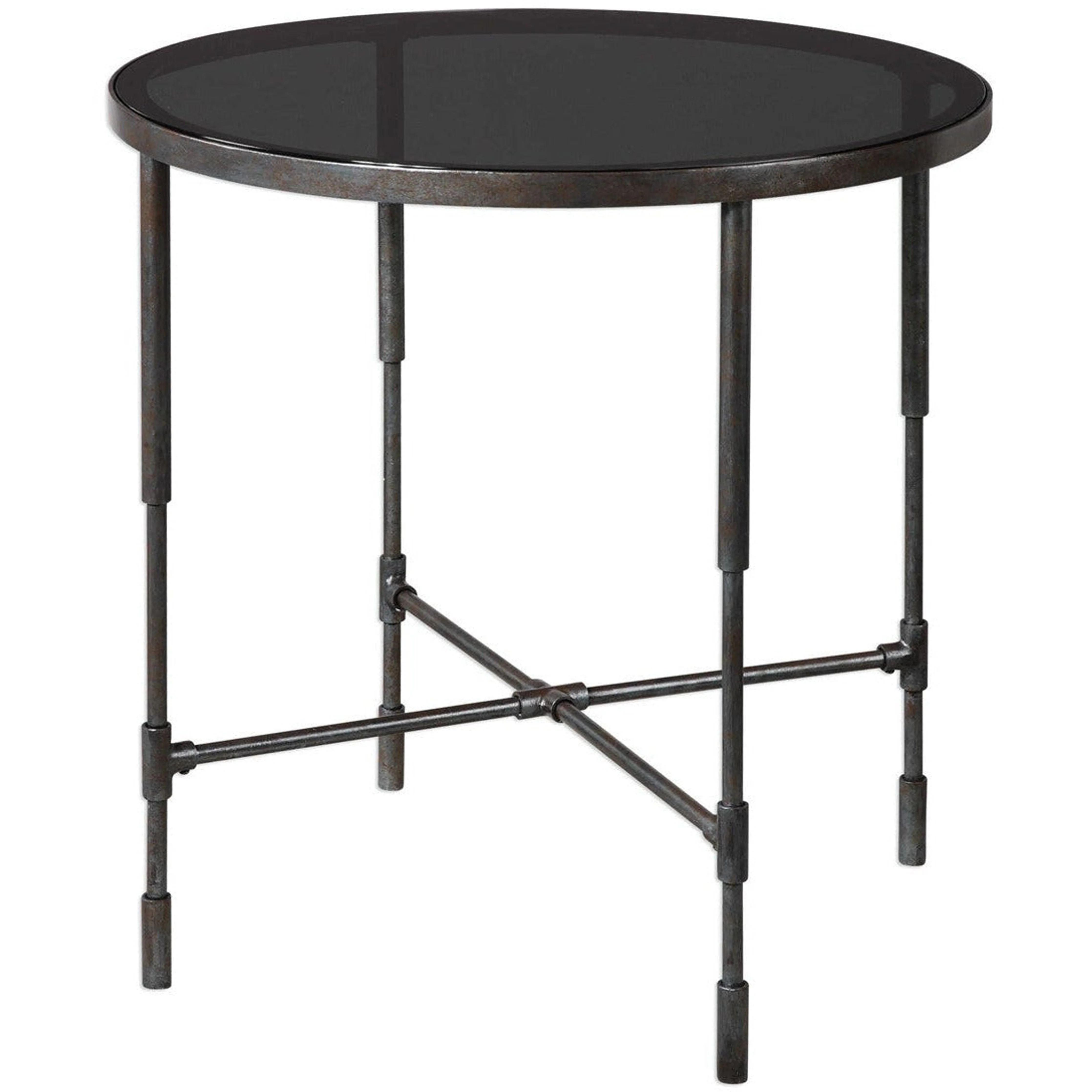 Uttermost Vande Smoked Glass Top With Aged Iron Base Industrial Modern Side Table - Image 3